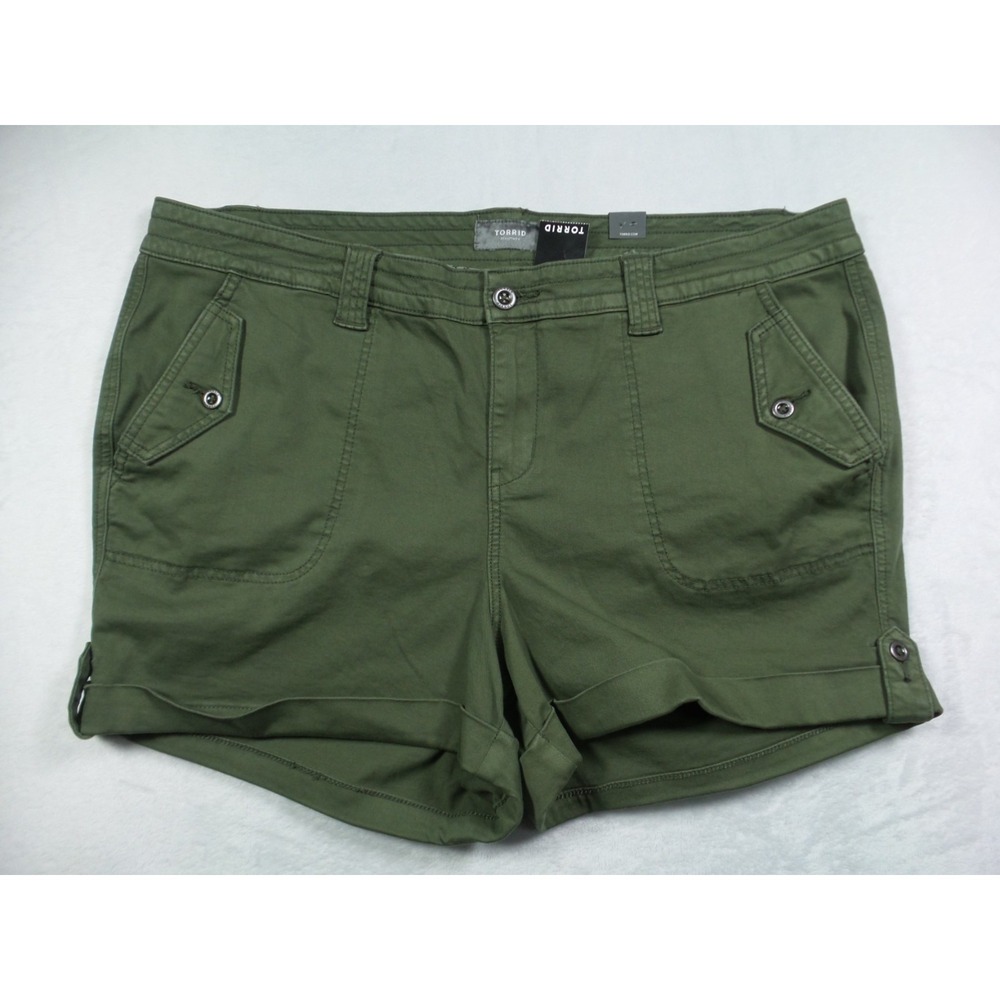 Torrid Shorts Womens Size 22 Green Chino Mid Rise Stretch Twill Cuffed NWT